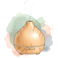Stylish wooden aroma diffuser emits scented vapor against a dreamy pastel watercolor backdrop, a study in wellness and serene relaxation, transparent background png