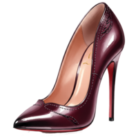 A stylish burgundy high heel shoe on a transparent background presents a touch of elegance and sophistication with red sole detail. png