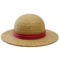 A charming straw hat with a vibrant red band is displayed against a stark black backdrop, evoking summer vibes, transparent background png