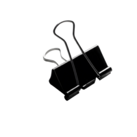 A black metal binder clip used for holding papers is isolated on transparent background png