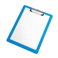 A blue clipboard with a blank white paper is isolated on transparent background png