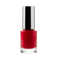 A bottle of vibrant red nail polish with a silver cap isolated on transparent background png