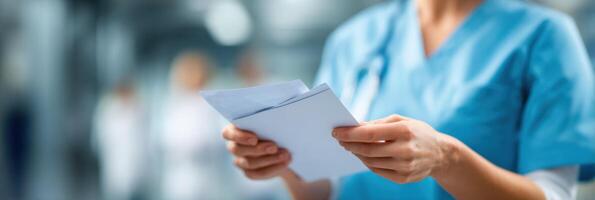 Healthcare Worker Distributes Flu Brochure in Clinical Setting During Routine Patient Visit photo