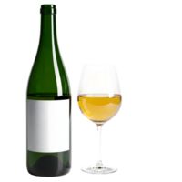 A bottle of white wine stands next to a glass, isolated on transparent background png