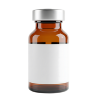 A brown glass vial with a blank label stands ready for medical use, representing pharmaceutical research and healthcare solutions isolated on transparent background png