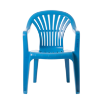 A bright blue plastic chair stands alone, its simple design highlighted against a transparent background png