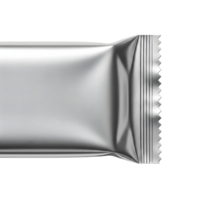A blank silver foil package wrapper for food or snack, isolated on transparent background png
