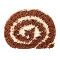 A delectable slice of chocolate swiss roll cake with a creamy filling, isolated on transparent background png