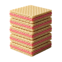 A delightful stack of crispy wafer cookies with a sweet pink cream filling stands tall against a pristine white backdrop, tempting with its sugary goodness isolated on transparent background png