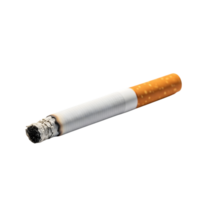 A lit cigarette with ash is isolated on transparent background png