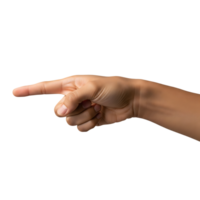 A hand is pointing to the left, isolated on transparent background png