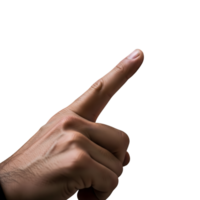 A male hand with a finger pointing upwards, isolated on transparent background png