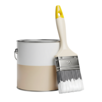 A paint can and paintbrush are isolated on transparent background png