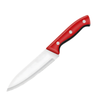 A sharp kitchen knife with a red handle is isolated on a transparent background, ready for slicing and dicing in culinary creations png