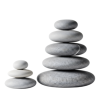 A serene stack of smooth gray stones creates a balanced and peaceful zenlike arrangement against a clean white backdrop isolated on transparent background png