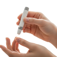A person is using a lancing device to their finger png