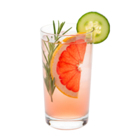 A refreshing grapefruit cocktail with cucumber and rosemary in a glass isolated on transparent background png