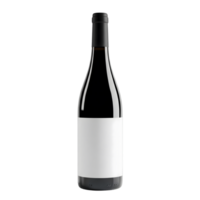 A sleek bottle of red wine with a blank white label, elegantly isolated on transparent background for product mockups png