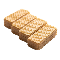 A stack of crispy vanilla cream wafer cookies with a textured pattern isolated on transparent background png