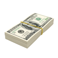A stack of one hundred dollar bills is isolated on transparent background png