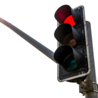 A traffic light with a bright red light illuminated is isolated on transparent background, indicating vehicles must stop png