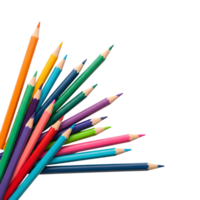 A vibrant collection of colored pencils are arranged together isolated on transparent background png