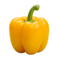 A vibrant yellow bell pepper stands alone, its smooth skin and green stem contrasting against a clean white backdrop isolated on transparent background png
