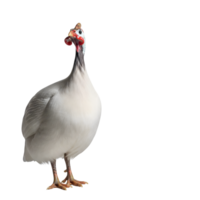 A white guineafowl stands gracefully, its feathers pristine, isolated on transparent background png