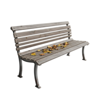 Autumn leaves scattered on a wooden bench isolated on transparent background png