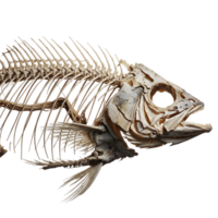 Fish skeleton with detailed bone structure isolated on transparent background png