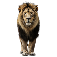 Majestic lion with a full mane stands isolated on transparent background png