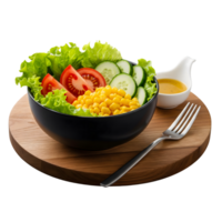 Fresh salad with corn, tomatoes, and cucumbers isolated on transparent background png