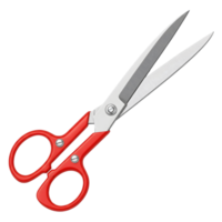 Red handled scissors are open and isolated on transparent background png