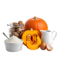Pumpkin and baking ingredients are isolated on transparent background png