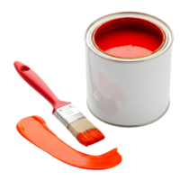 Red paint can with brush and stroke isolated on transparent background png