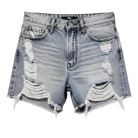 Ripped denim shorts are isolated on transparent background, showcasing a trendy and distressed style png
