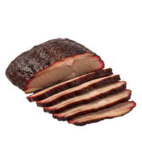 Sliced smoked beef brisket is isolated on transparent background png