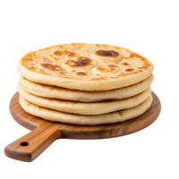 Stack of freshly baked naan bread is isolated on transparent background png