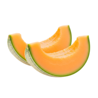 Two cantaloupe slices are isolated on transparent background png