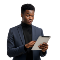 Young african american businessman using a tablet isolated on transparent background png