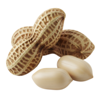 A group of peanuts, some shelled and some unshelled, are isolated on transparent background png