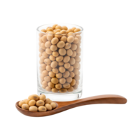A glass full of soybeans with a wooden spoon isolated on transparent background showcases a healthy and natural food source png