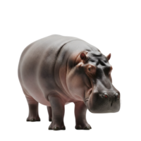 A large hippopotamus stands tall, isolated on transparent background, showcasing its powerful build and distinctive features in a captivating wildlife portrait png
