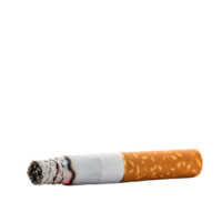 A lit cigarette with burning ash is lying horizontally isolated on transparent background, representing the dangers of smoking and tobacco use png