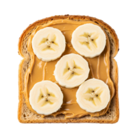 A slice of toast with peanut butter and banana isolated on transparent background png