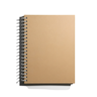 A tan spiral notebook sits ready for notes, isolated on transparent background png