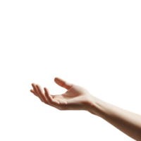 An outstretched hand with an open palm isolated on transparent background, ready to receive png