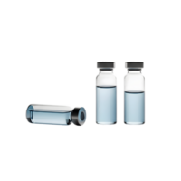 Three glass vials filled with a blue liquid, isolated on transparent background, representing medicine and healthcare png