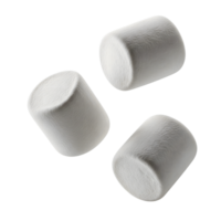 Three fluffy white marshmallows are floating on a transparent background, creating a simple and sweet scene isolated on transparent background png
