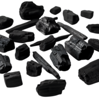 Pile of charcoal pieces isolated on transparent background, showcasing their rough texture and dark color, perfect for grilling or heating purposes png